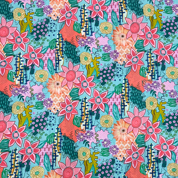 Light Blue Multi Colour Modern Floral Print on Crepe Silk Fabric OM DW 81 C1