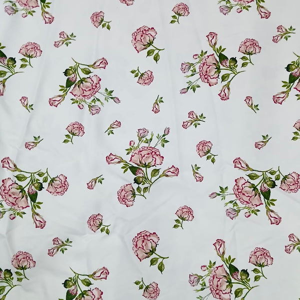 Rose Flower Print on White Color Base on Pure Viscose Organza OM SG 186