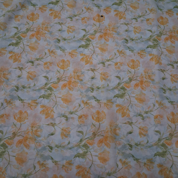 Small Yellow Floral Print with White Base on Georgette Pooja