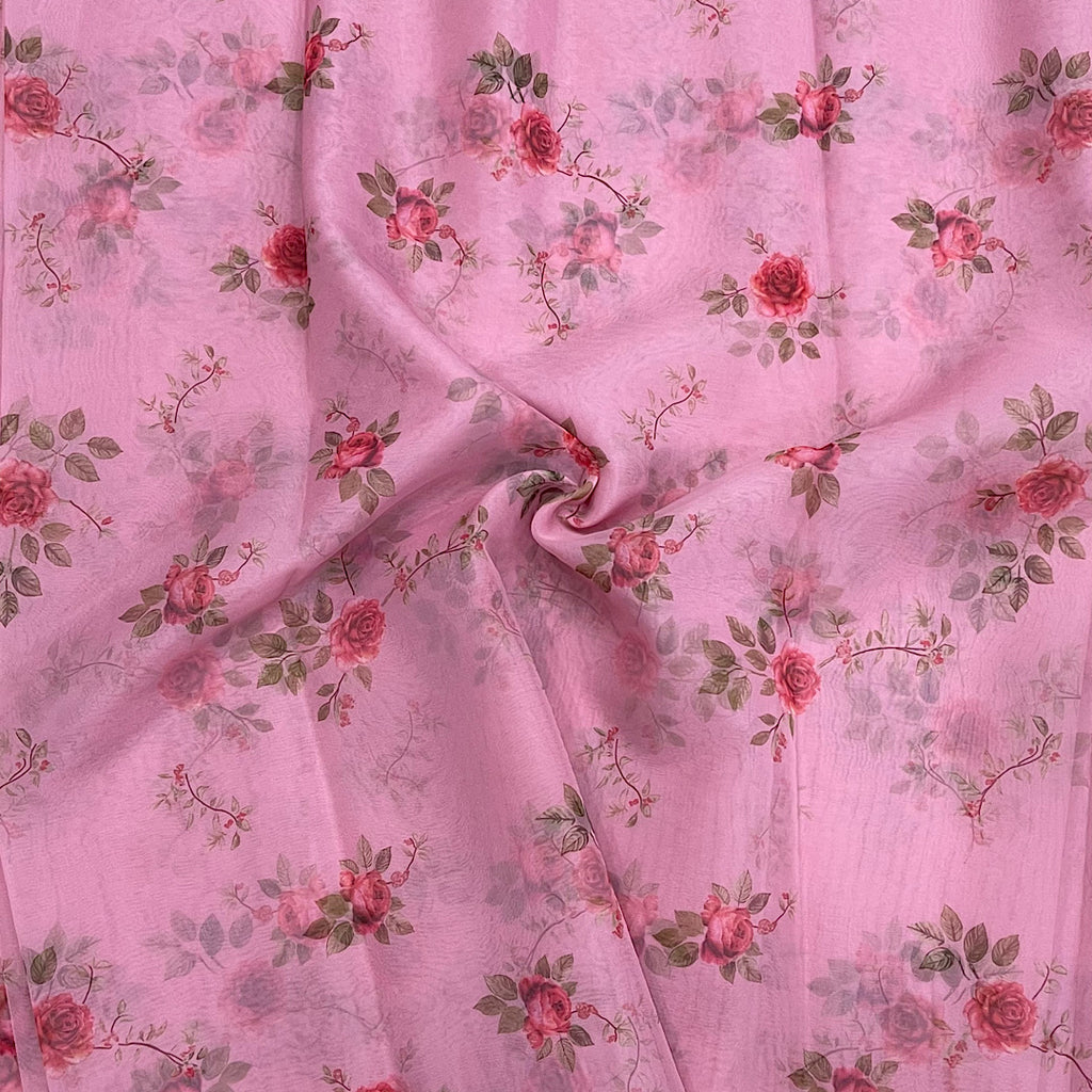Light Pink Rose Print on Soft Organza
