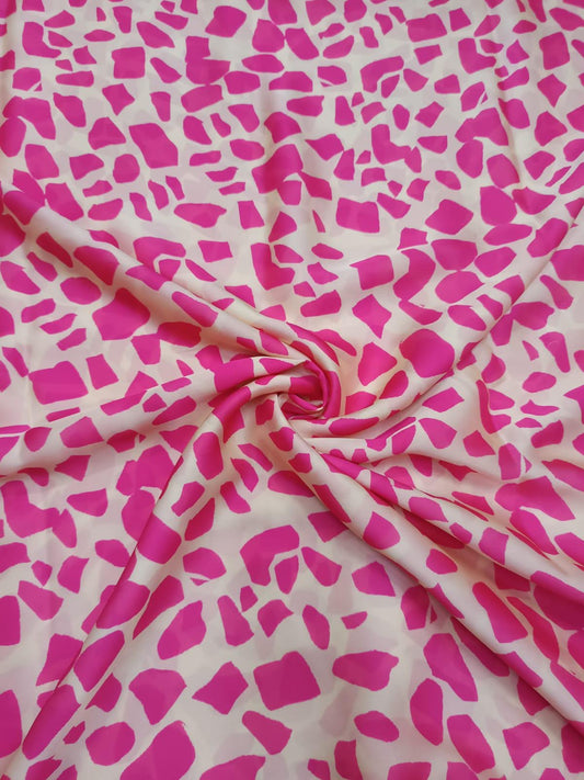 Neon Pink & Beige Color Small Abstract Print on Satin Georgette OM DW 63