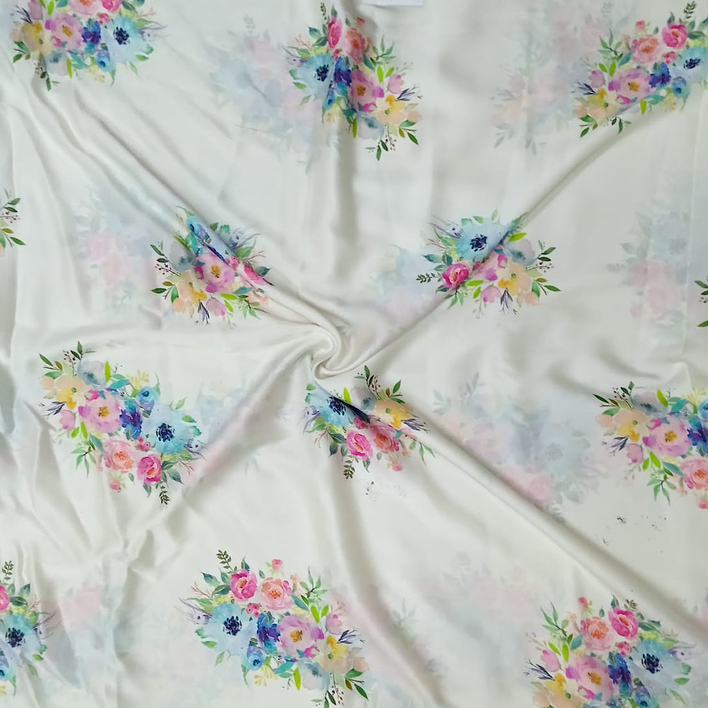 Alia Saree Print on White Base with MultiFloral Bunch on Satin Georgette OM PS 160