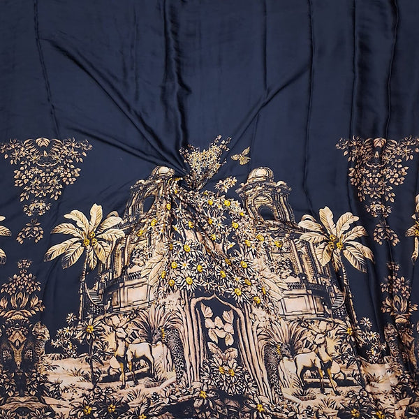Gazal Print in Black Base on Pure Modal Satin Fabric OM SG 234