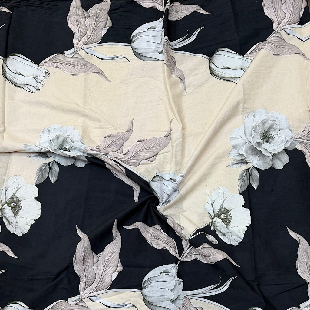 Raina’s Floral Print with Beige & Black Base with White Floral on Pure Glace Lawn Cotton OM SG 244 C1