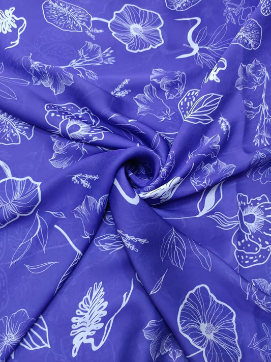 Purple English Floral Print in Satin Georgette PK 1396