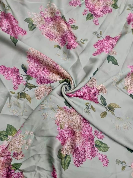 Olive Green Big Floral Bunch Sabya Kareena Print on Satin Georgette TK 427