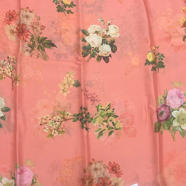 Peach Color Big Floral Print on Soft Organza TK 512 C1