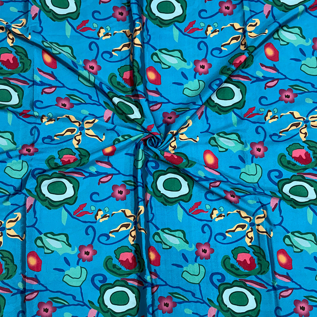 Blue Floral Print on Crepe Silk Fabric OM DW 90 C1