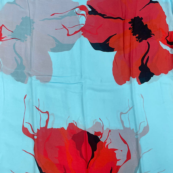BIG FLORAL PRINT ON LIGHT BLUE BASE WITH BIG RED FLOWER ON PURE VISCOSE GEORGETTE OM SS 592