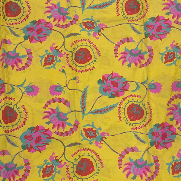 Archana Print with Yellow Base & Floral Print on Pure Cotton Cambric