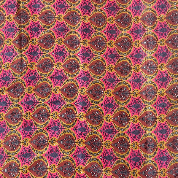 Small Classical Print in Crepe Silk in with Pink Base & Brown & Mustard Motive