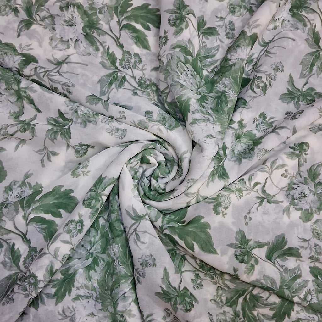 Ivory Floral Print with Green Floral on Georgette Pooja OM SS 651