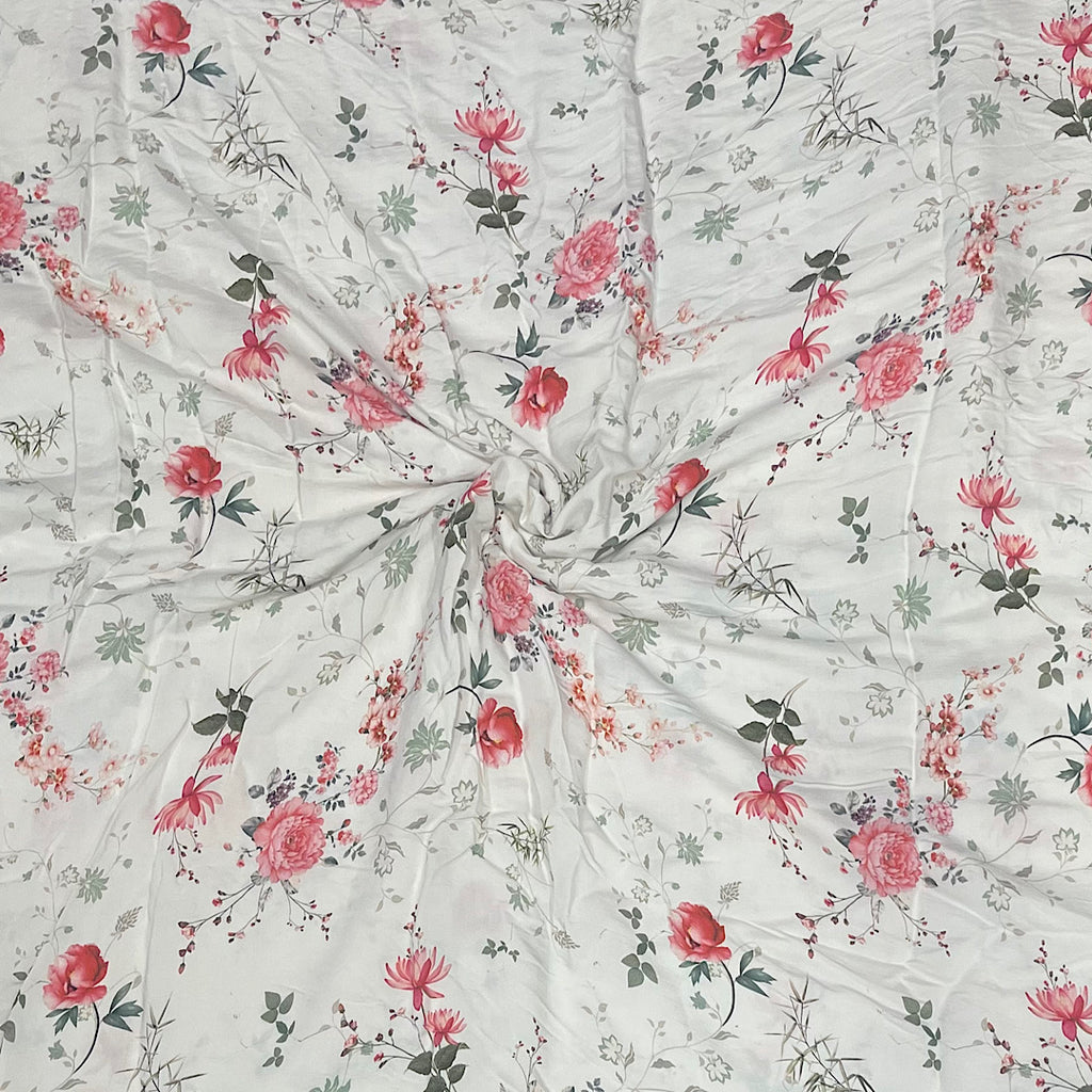 Sabya New Small Floral Print with Ivory Base & Red Floral on Pure Viscose Muslin