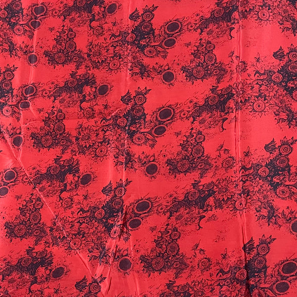 Bhumika Print with Red Base color & Black Flower on Pure Natural Crepe