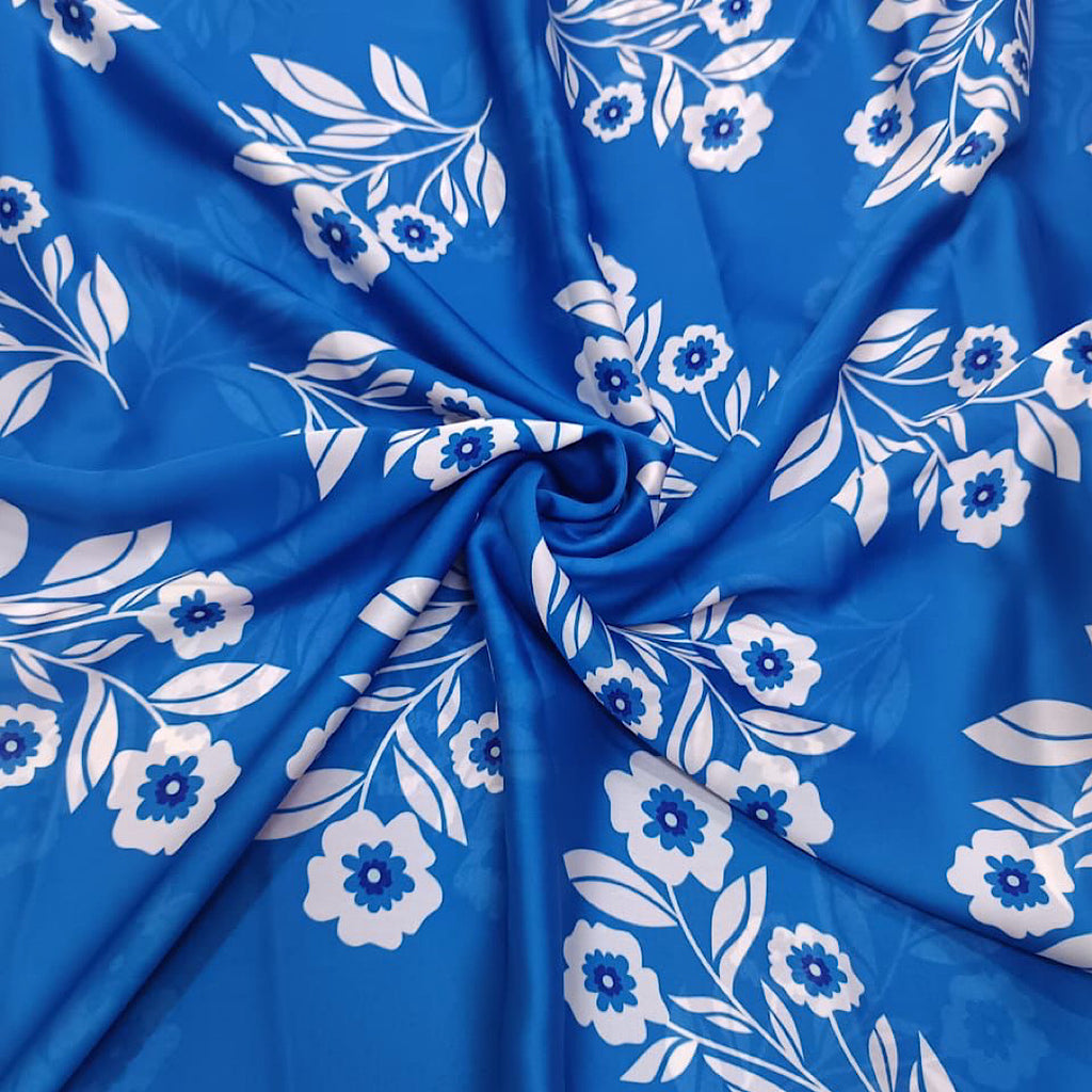 Blue Floral Print on Cotton Cambric SS 852