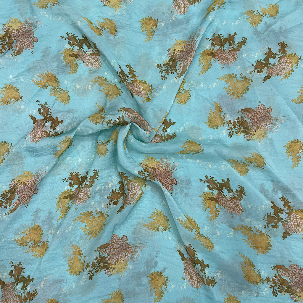 Bhumika Print with Light Blue Base with Floral Design on Pure Viscose Organza