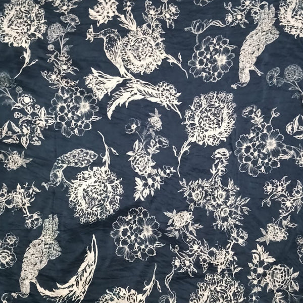 Gazal Black & Beige Peacock Print on Pure Modal Satin OM SG 112