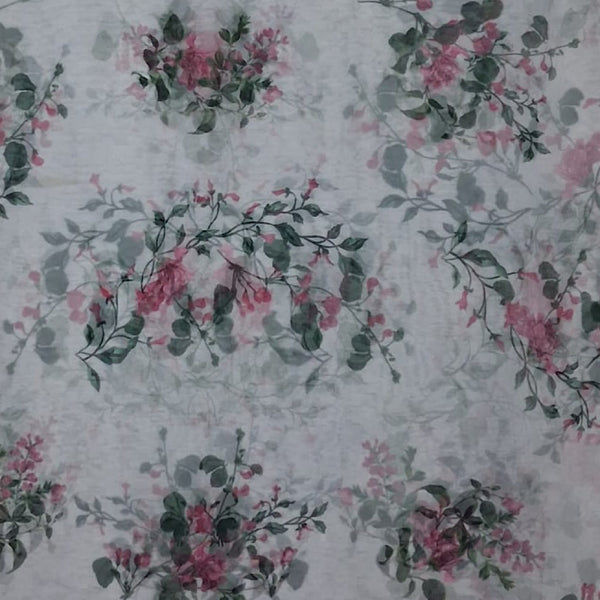 White Floral Print in Soft Organza Fabric OM RJ 898