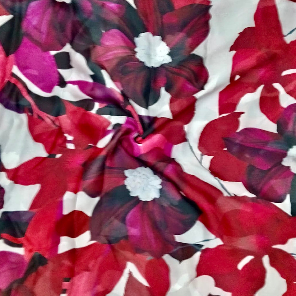 Yam Big Floral Print with Red Flower & White Base OM PK 1295