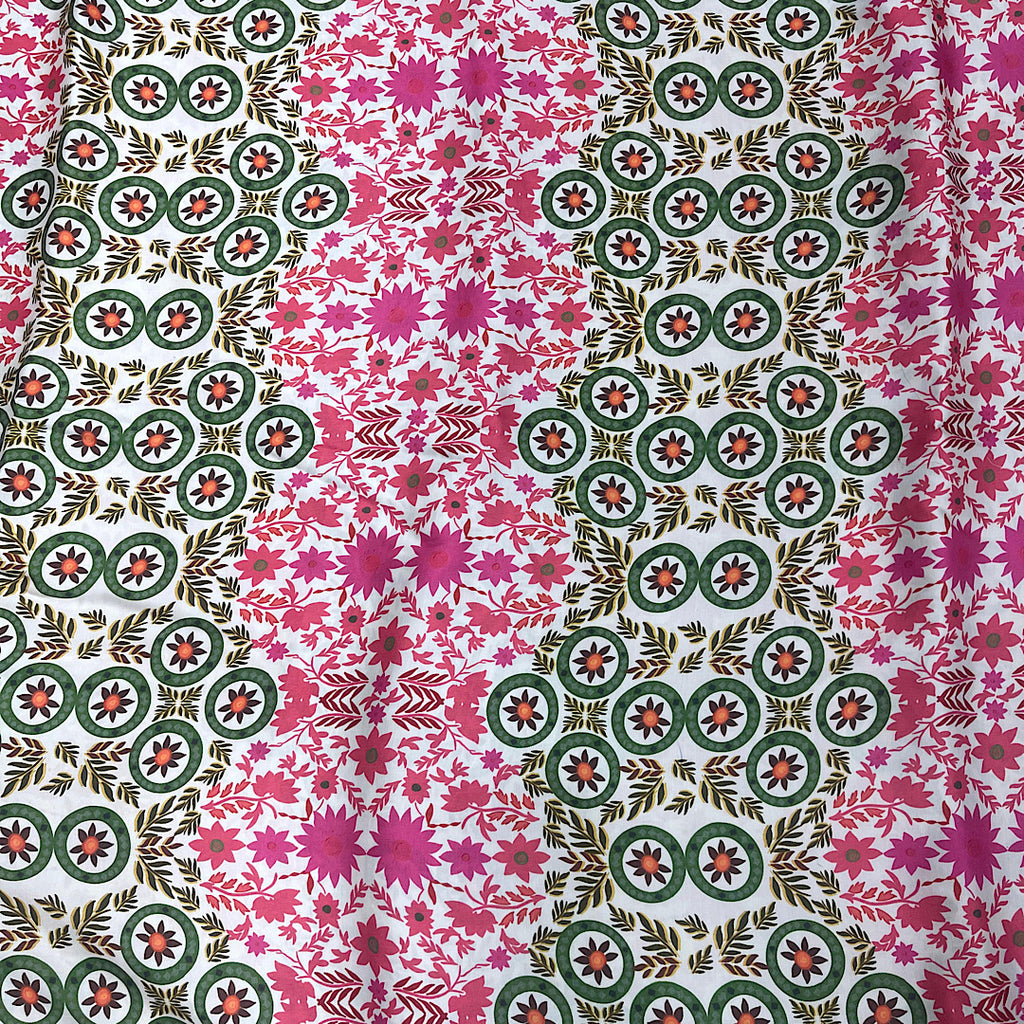 Mayur Print with White & Pink  Floral Design for Sharara on Pure Modal Satin