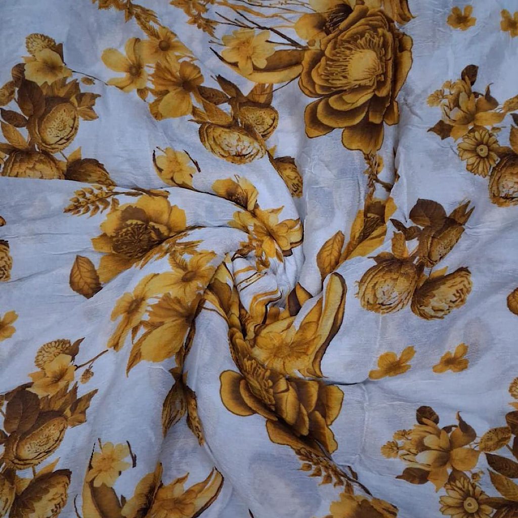 Yam Floral Print with White Base on Pure Chinnon Chiffon OM DW 92