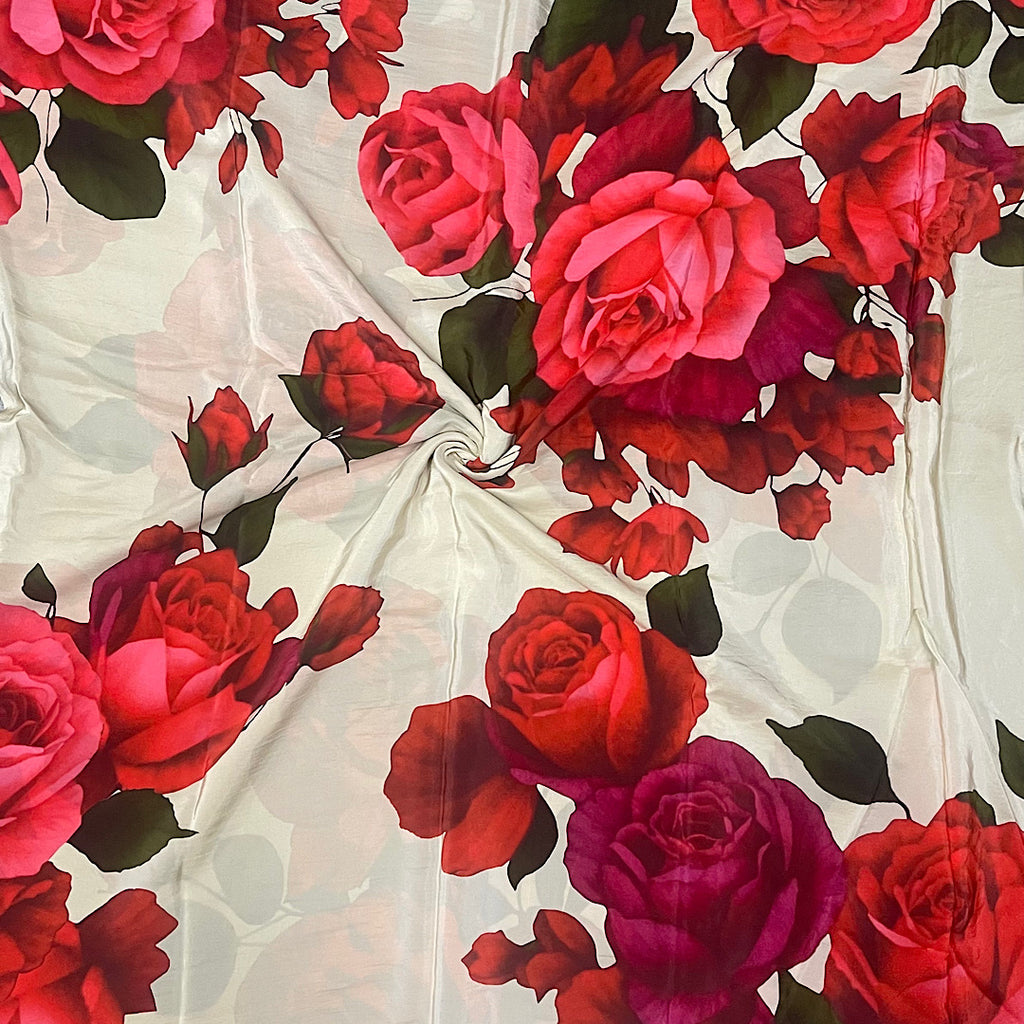 Big Floral Print with Biege Base Color on Pure Natural Crepe RY 32 C7