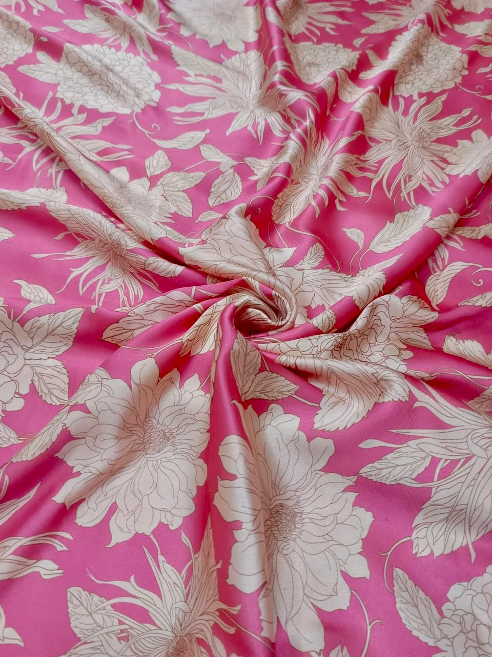 Pink with Cream Floral Print on Pure Modal Satin TK 370