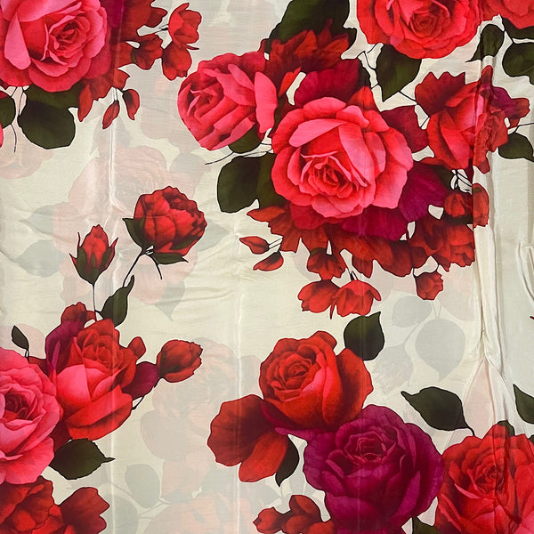 Big Floral Print with Biege Base Color on Pure Natural Crepe RY 32 C7