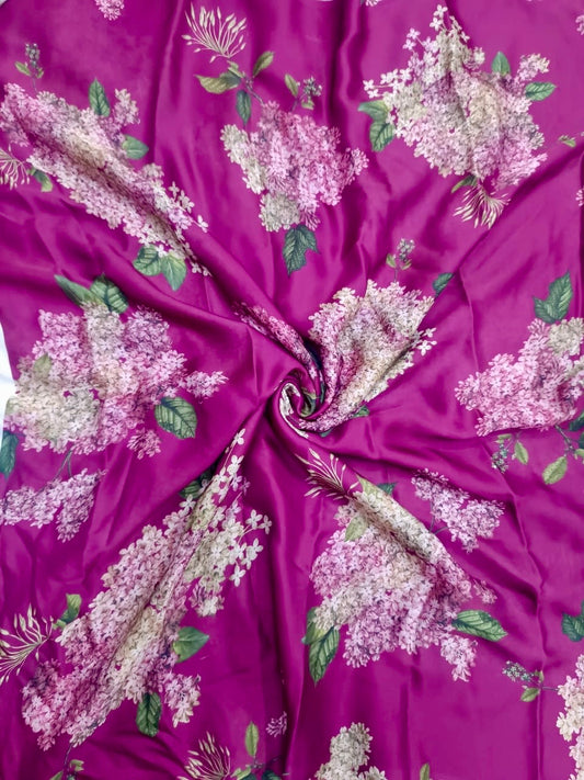 Wine Big Floral Bunch Sabya Kareena Print on Satin Georgette TK 427