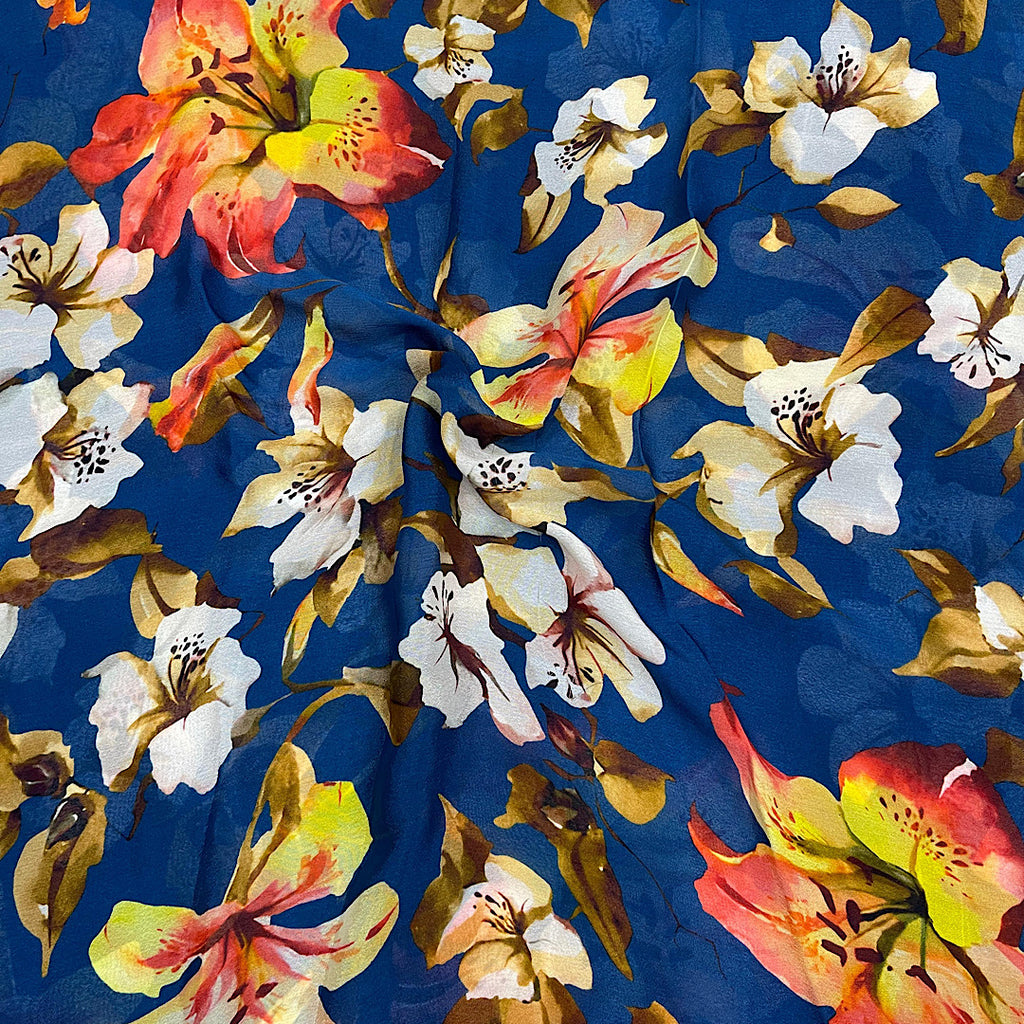 Kareena Royal Blue Saree Print on Pure Viscose Chiffon
