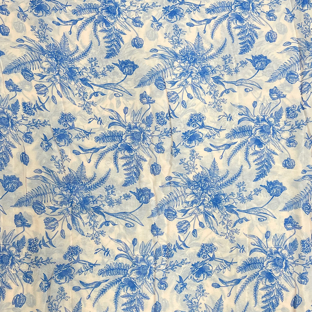 Blue Small Floral Print on Ivory White Base Color on Pure Viscose Georgette OM PS 25