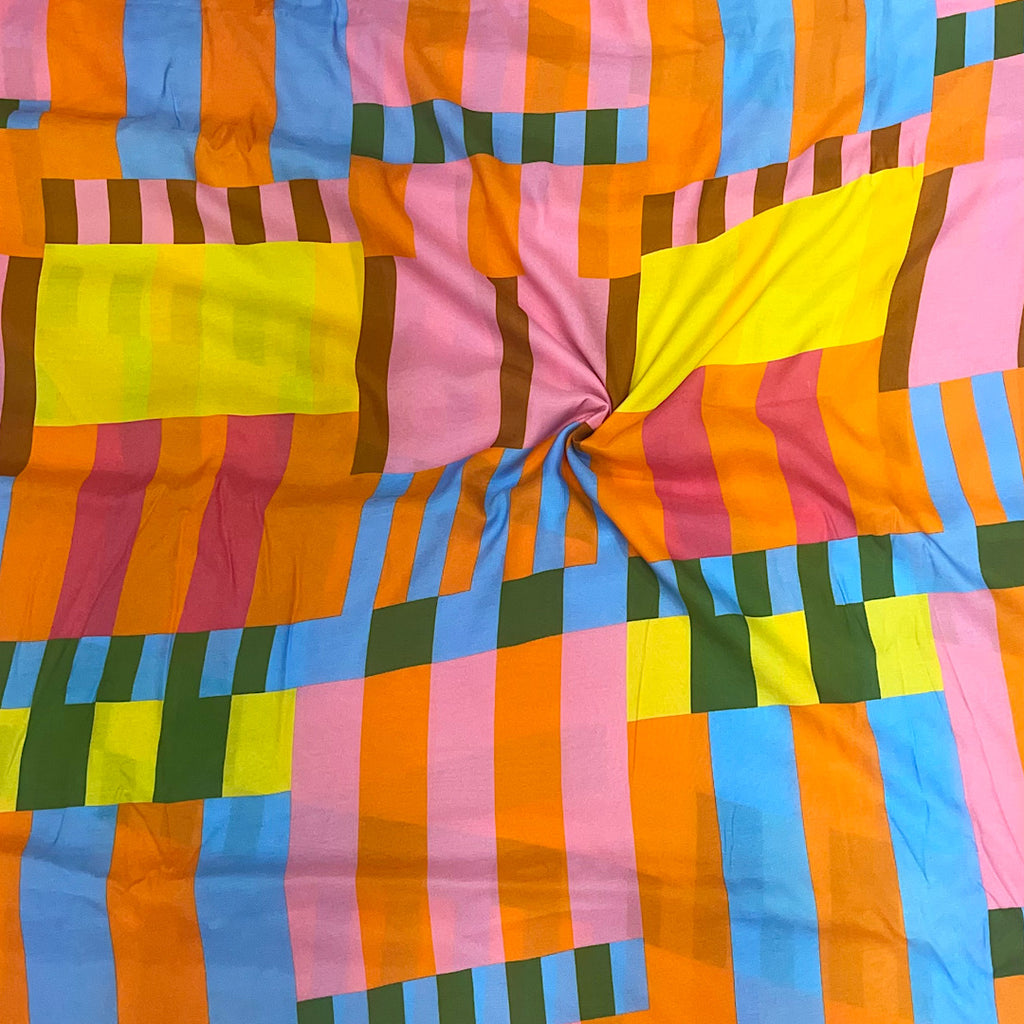 Geometric Boxes Multi color Print Cord Top in Pure Muslin