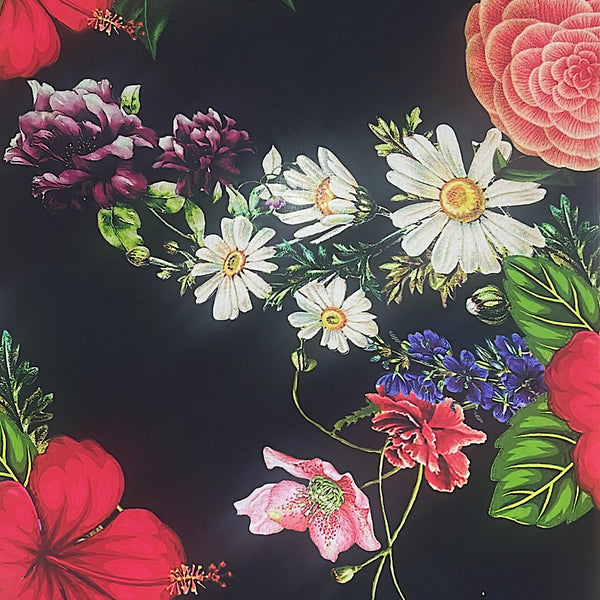 Cord Floral Print in Black on Satin Georgette Fabric OM PK 1388