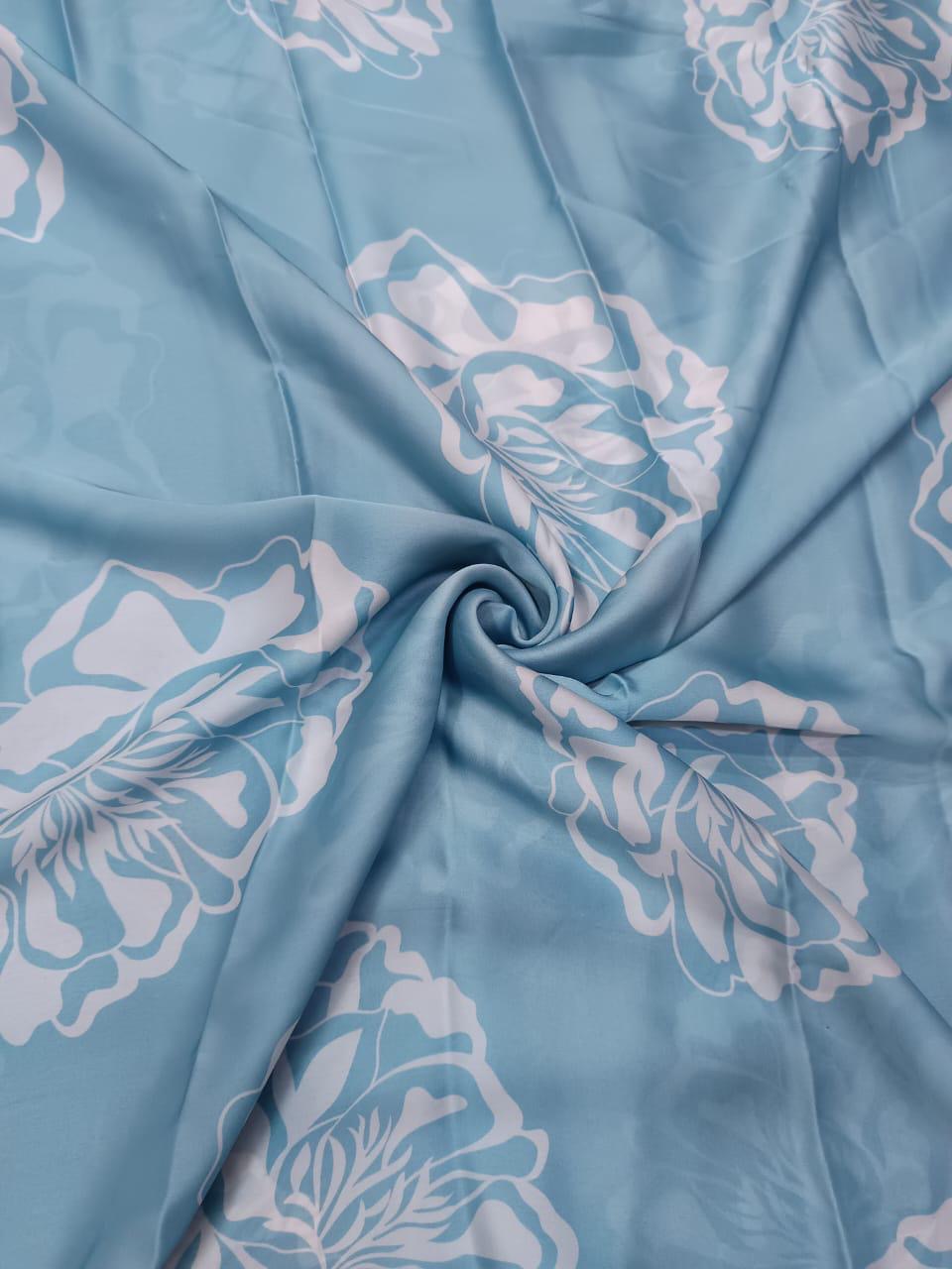 Light Blue with White Floral Print on Pure Muslin SS 854