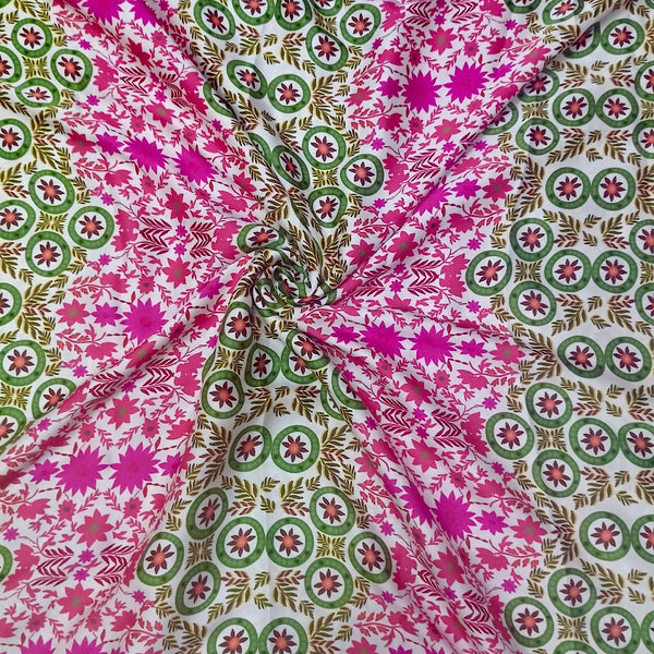Mayur Print with White & Pink  Floral Design for Sharara on Pure Modal Satin