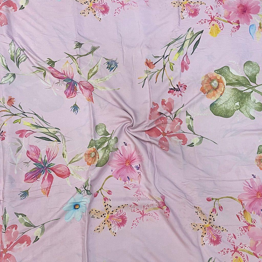 Yam Big Floral Print in Light Mauve Colour on Pure Viscose Muslin Fabric