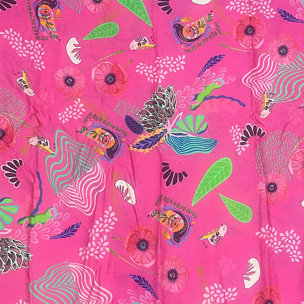 Juhi Fucia Pink colour Print on Pure Modal Satin Fabric OM PK 1391