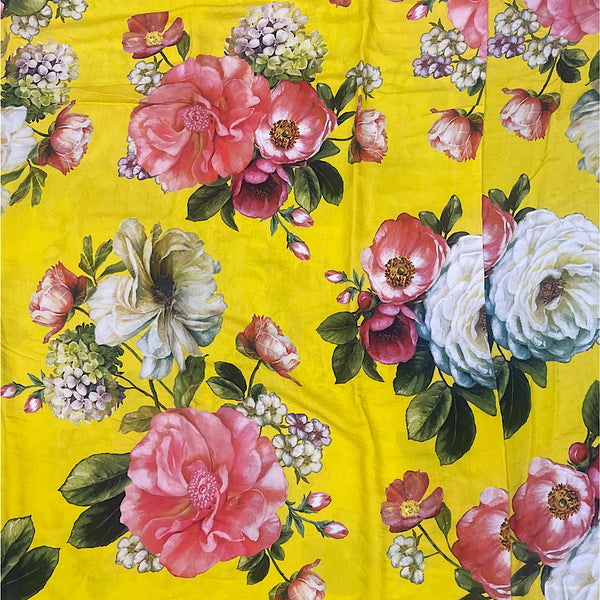 Sabya Big Floral Print in Yellow Base with Multi Floral Print on Pure Viscose Muslin & Satin Georgette OM SS 401