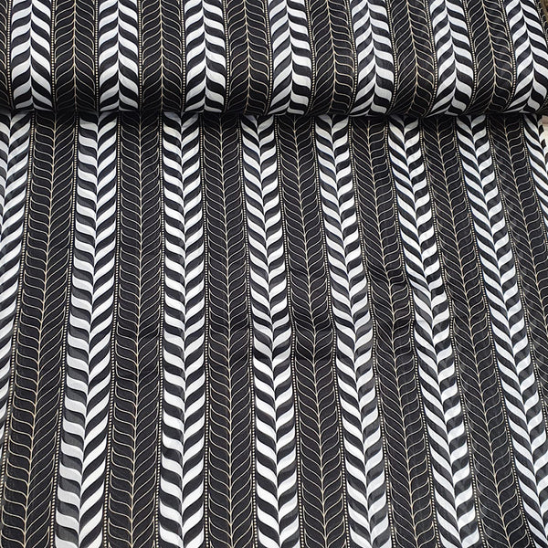 Tarun Black & White Abstract Geometry Print on Satin Georgette