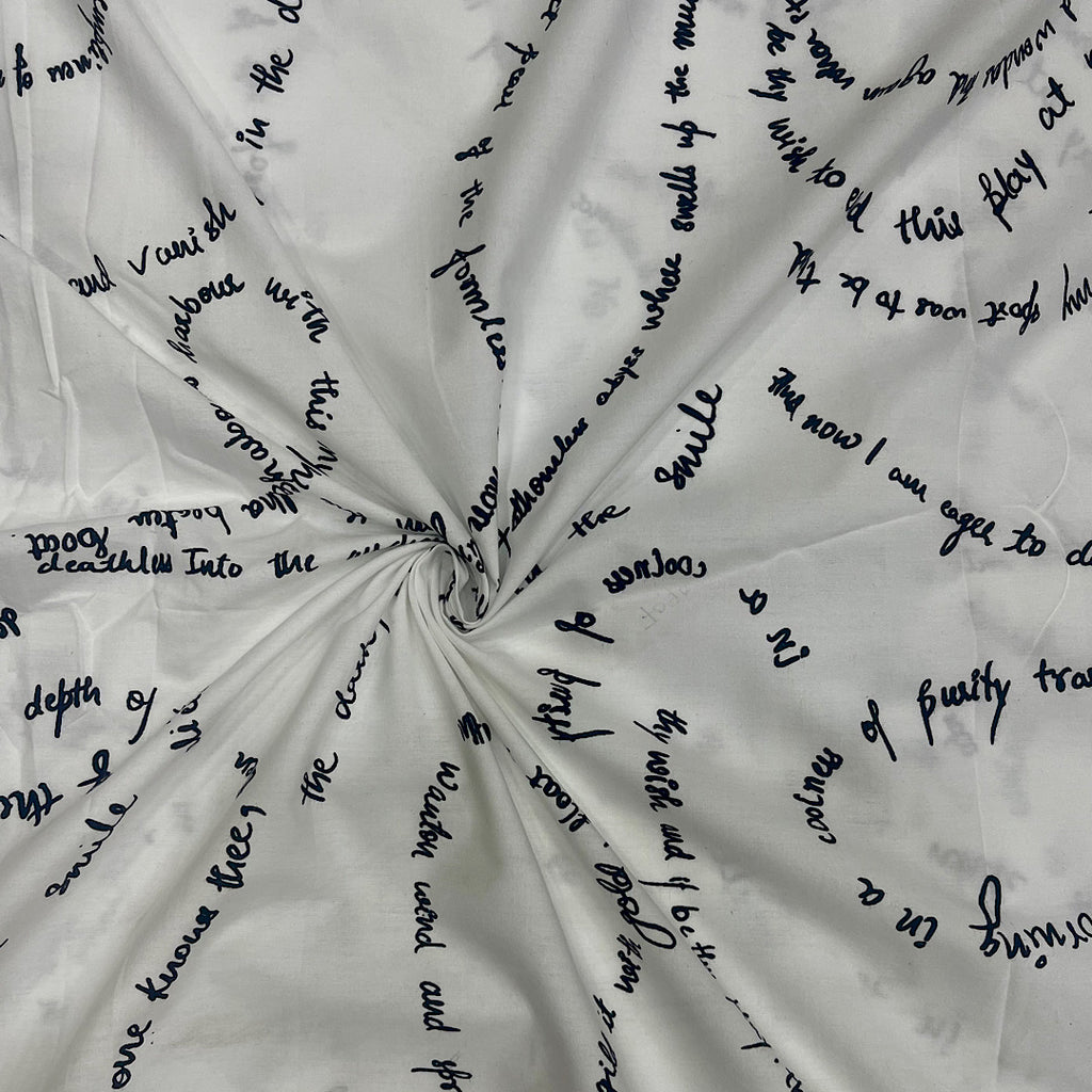 Poem Print on White Base in Pure Cotton Poplin Fabric