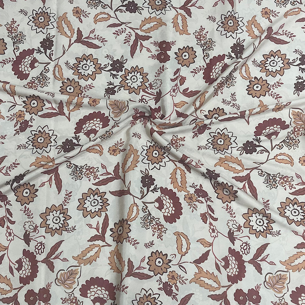 Small Floral Print in Beige color on Crepe Silk