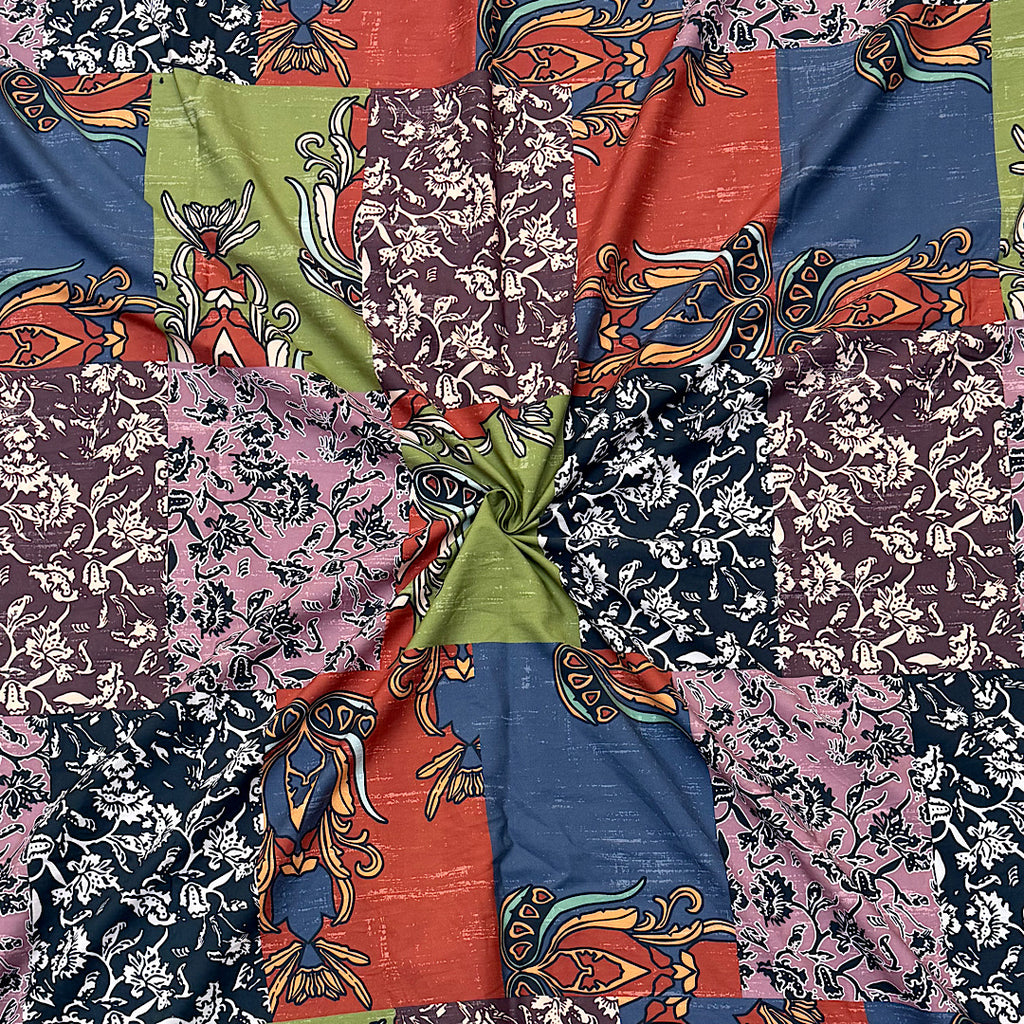 Dhruv Print with Multi Floral Boxes Ajrak on Pure Cotton Poplin