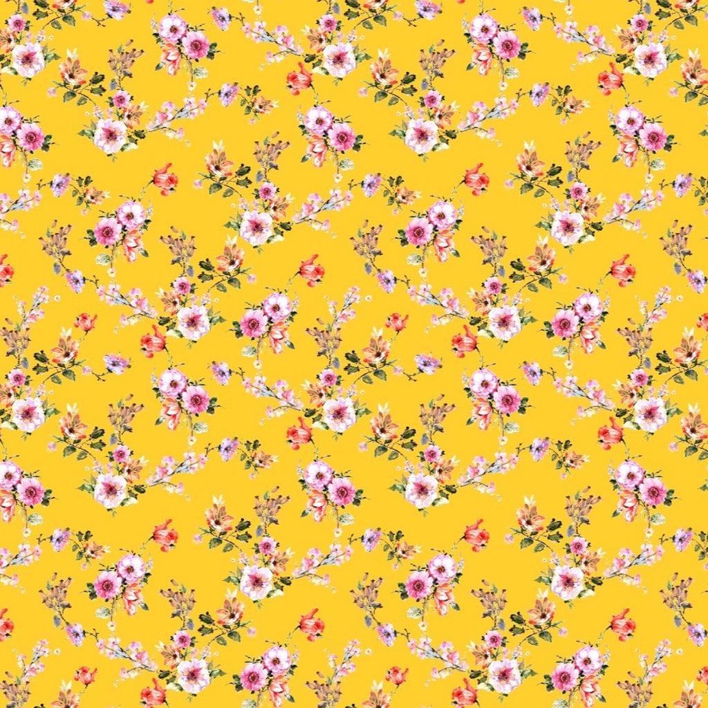 Floral Print in Yellow Base on Georgette Fabric OM 224