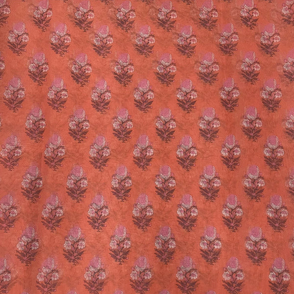 Rusty Orange Floral Print on Soft Organza