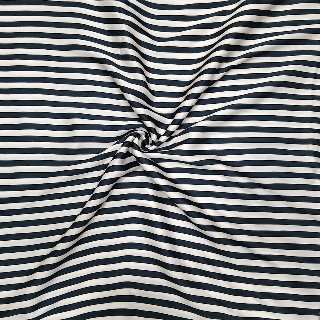 Karan Thin 0.5” Stripes Print in Black & Ivory color on Pure Modal Satin