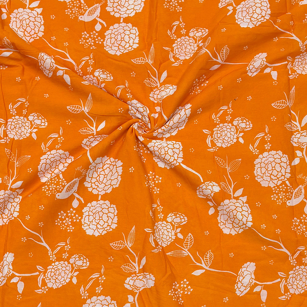 Paulmi Orange Floral Print on Pure Cotton Cambric