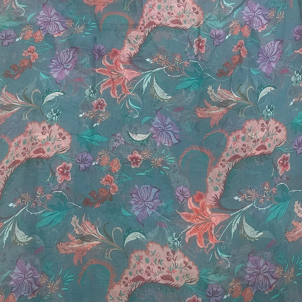 Mahima Floral Bunch Print with Green Base color Pure Viscose Organza