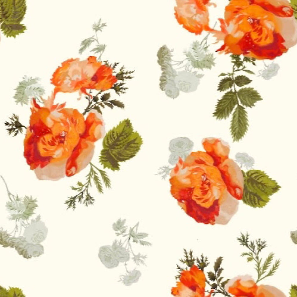Cream Floral Print on Satin Georgette OM RS 02