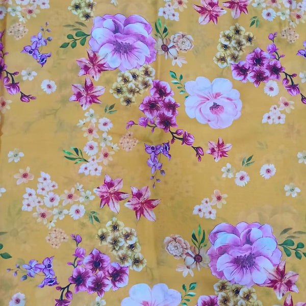 Farm Rio Small Floral Print in Yellow on Satin Georgette OM SG 159