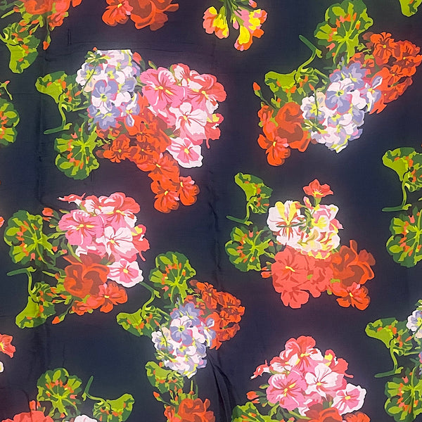 Madhuri Floral Print on Black Base on Pure Modal Satin Fabric OM TK 522